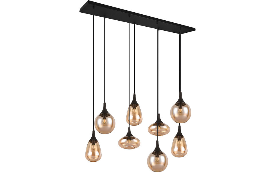 HLW LED Moderne Mat Zwarte Metalen LED Hanglamp 8-lichts - Rond - E14 Fitting