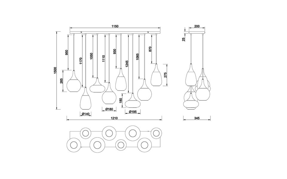 HLW LED Modern Matte Black Metal LED Pendant Lamp 8-light - Round - E14 Fitting