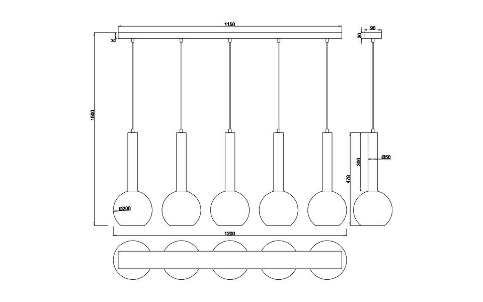 HLW LED Moderne Metalen LED Hanglamp - Zwarte LED Hanglamp met 5 Lichtpunten, E27 Fitting HLW LED Moderne Metalen LED Hanglamp - Zwarte LED Hanglamp met 5 Lichtpunten, E27 Fitting