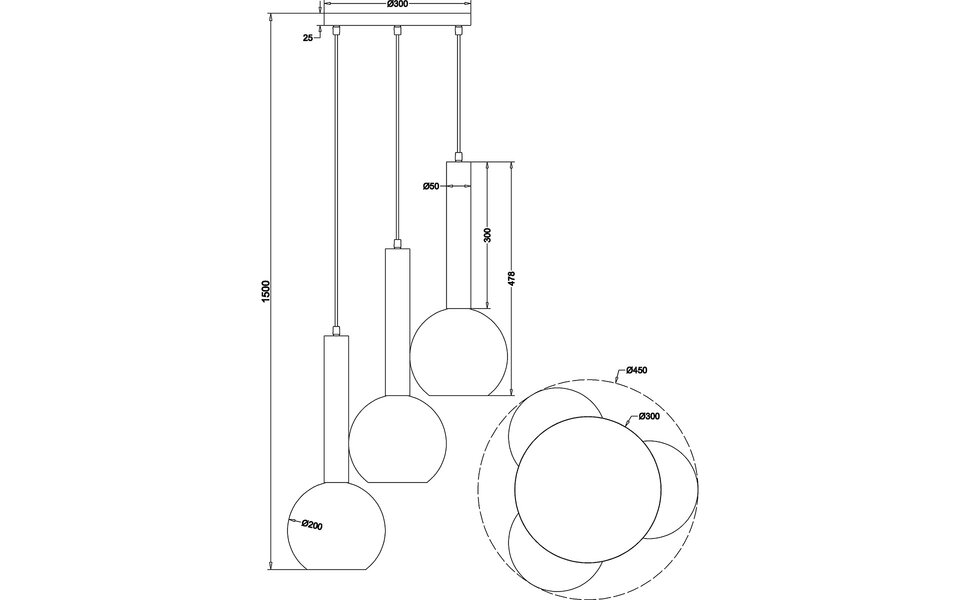 HLW LED Moderne Metalen LED Hanglamp Trion Yton - Zwart, 3 Lichtpunten, E27 Fitting
