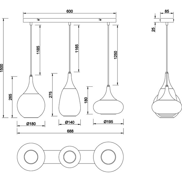 HLW LED Moderne Zwarte Metalen LED Hanglamp met 3 Lichtpunten en E14 Fitting HLW LED Moderne Zwarte Metalen LED Hanglamp met 3 Lichtpunten en E14 Fitting
