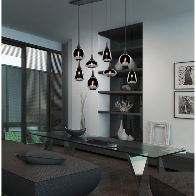 Zwarte metalen LED hanglamp met 8 lichtpunten en modern design, 40W vermogen