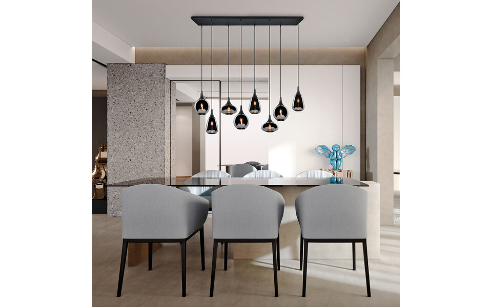 HLW LED Moderne Metalen LED Hanglamp Trion Artina - Zwarte LED Hanglamp met 8 Lichtpunten