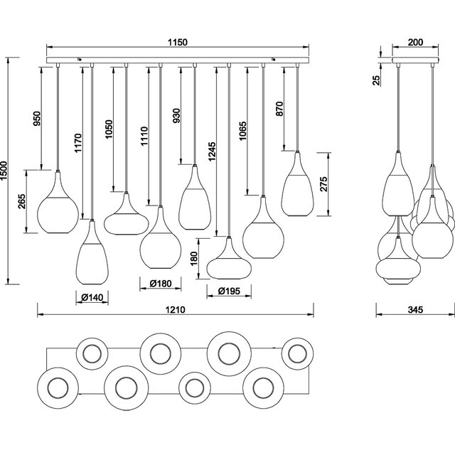 HLW LED Moderne Metalen LED Hanglamp Trion Artina - Zwarte LED Hanglamp met 8 Lichtpunten