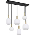Moderne Metalen LED Hanglamp met Wit Glas & Mat Messing - 6 Lichtpunten