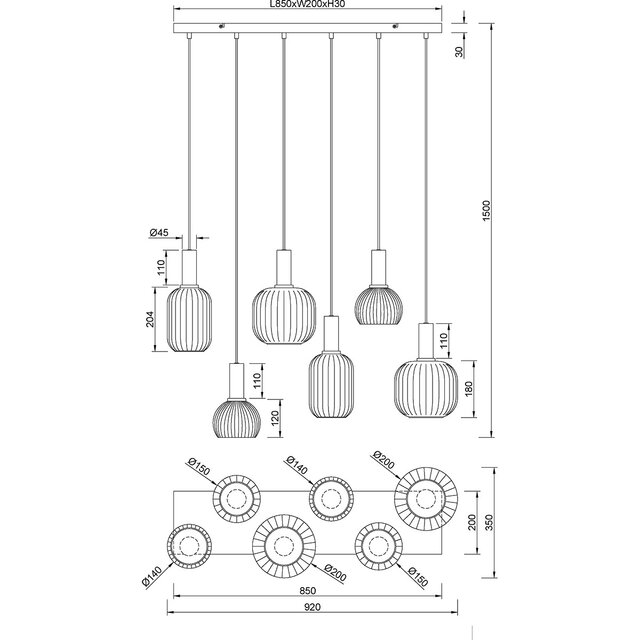 HLW LED Moderne Metalen LED Hanglamp met Wit Glas & Mat Messing - 6 Lichtpunten
