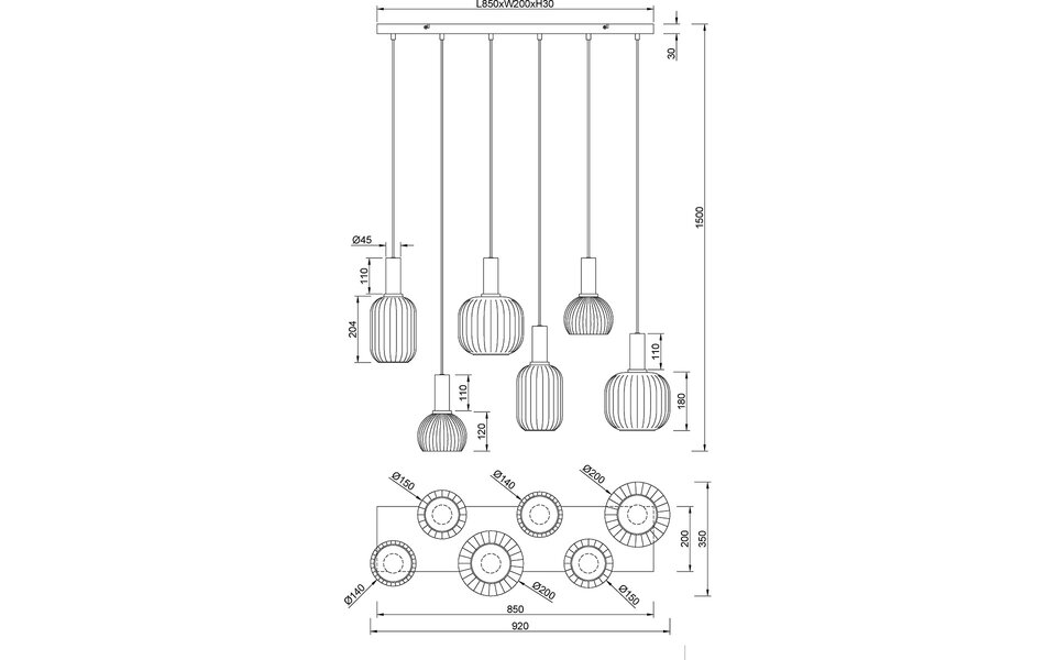HLW LED Moderne Metalen LED Hanglamp met Wit Glas & Mat Messing - 6 Lichtpunten