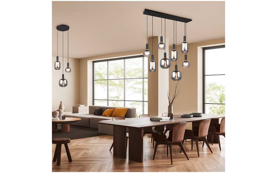 HLW LED Zwarte Metalen LED Hanglamp met Glas - 6x E27 LED Lampen, Modern Design