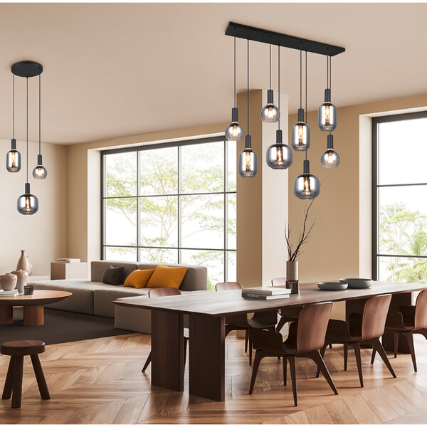 HLW LED Zwarte Metalen LED Hanglamp met Glas - 6x E27 LED Lampen, Modern Design