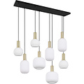Stylish Metal LED Pendant Lamp with White Glass & Matt Brass - 8 Light Points Stylish Metal LED Pendant Lamp with White Glass & Matt Brass - 8 Light Points