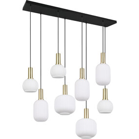 Moderne LED Hanglamp Mat Messing met Wit Glas - 8x E27