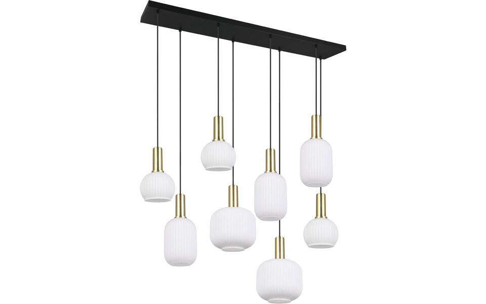 HLW LED Stijlvolle Metalen LED Hanglamp met Wit Glas & Mat Messing - 8 Lichtpunten