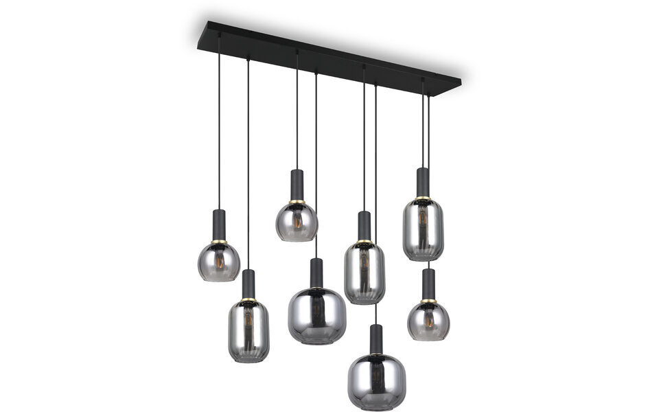 HLW LED Moderne Zwarte LED Hanglamp met Glas - Metalen LED Hanglamp Trion Pala 8x E27