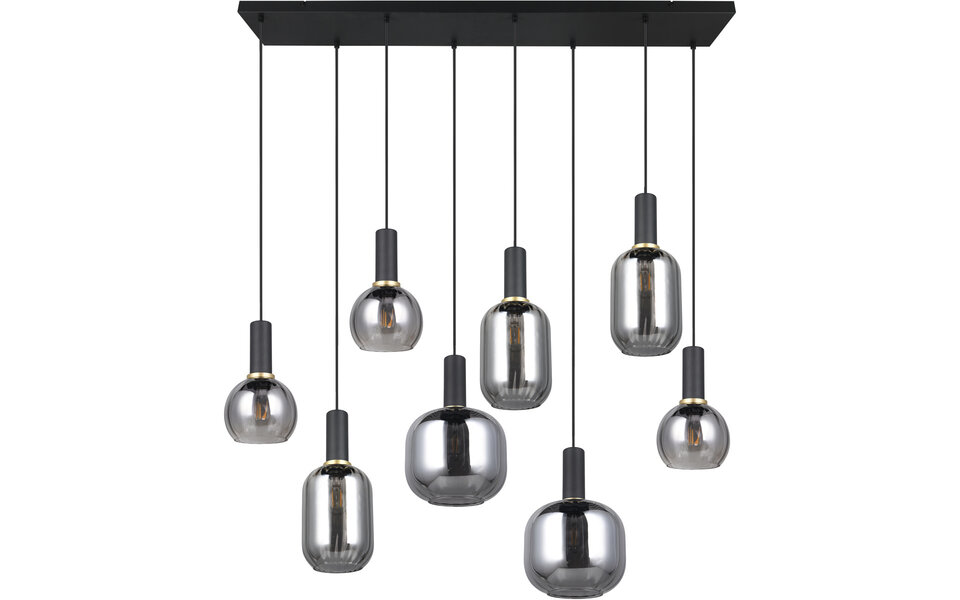 HLW LED Moderne Zwarte LED Hanglamp met Glas - Metalen LED Hanglamp Trion Pala 8x E27