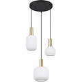 Gold Matt Brass LED Pendant Lamp with White Glass - 3x Light Points, Adjustable