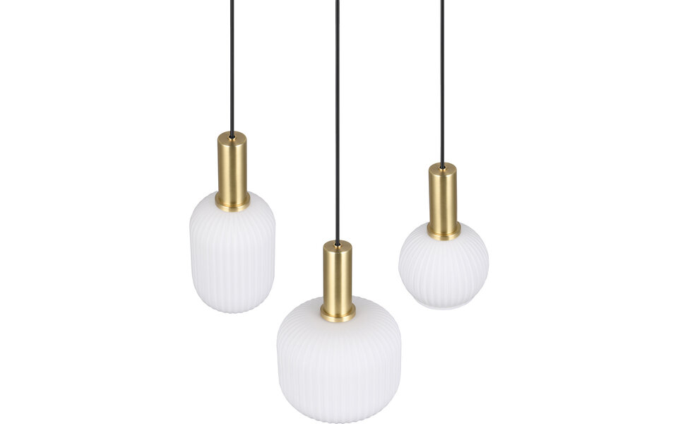 HLW LED Gold Matt Brass LED Pendant Lamp with White Glass - 3x Light Points, Adjustable