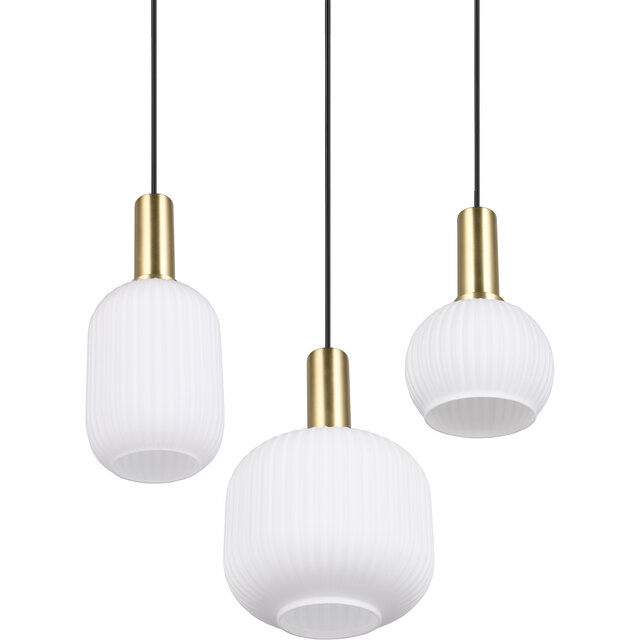 HLW LED Gold Matt Brass LED Pendant Lamp with White Glass - 3x Light Points, Adjustable