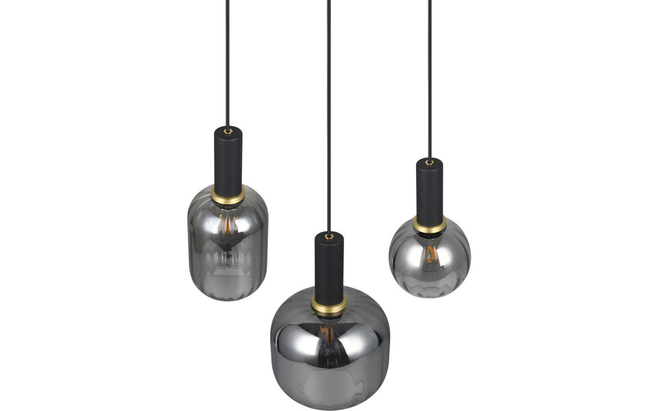 HLW LED Modern Metal LED Pendant Lamp with Glass - Black LED Pendant Lamp Trion Pala 3x E27