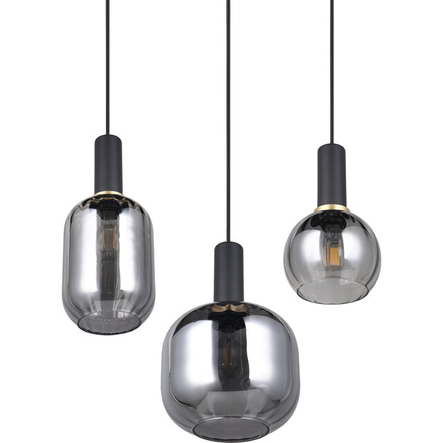 HLW LED Moderne Metalen LED Hanglamp met Glas - Zwarte LED Hanglamp Trion Pala 3x E27 HLW LED Moderne Metalen LED Hanglamp met Glas - Zwarte LED Hanglamp Trion Pala 3x E27