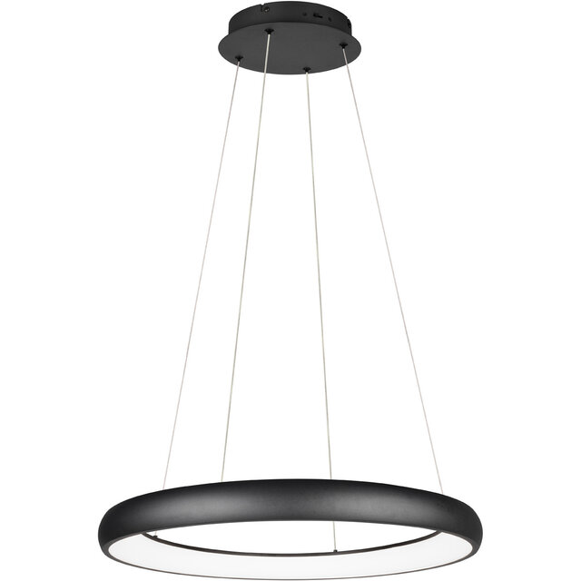 Moderne mat zwarte dimbare LED hanglamp met 59W vermogen en strakke ronde vorm