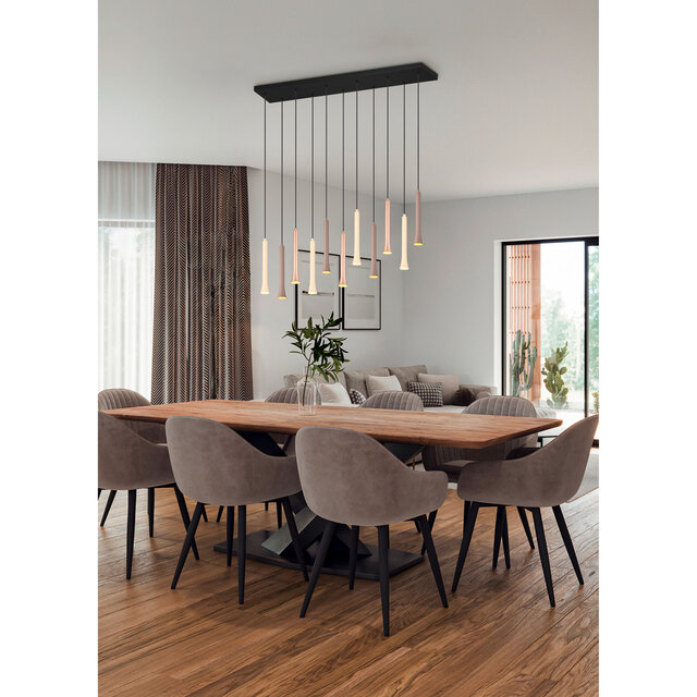 Taupe metalen LED hanglamp met 11 lampjes van 3W, modern design en dimbare verlichting