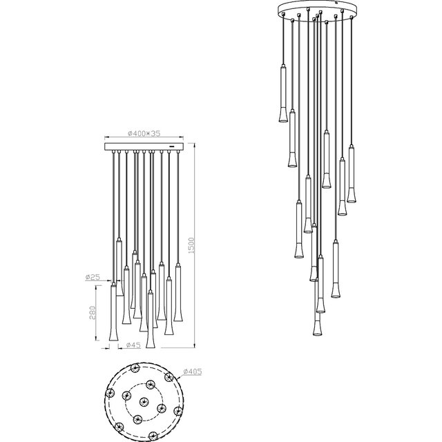 HLW LED Moderne Metalen Dimbare Zwarte LED Hanglamp Trion Ato - 11x 3W LED