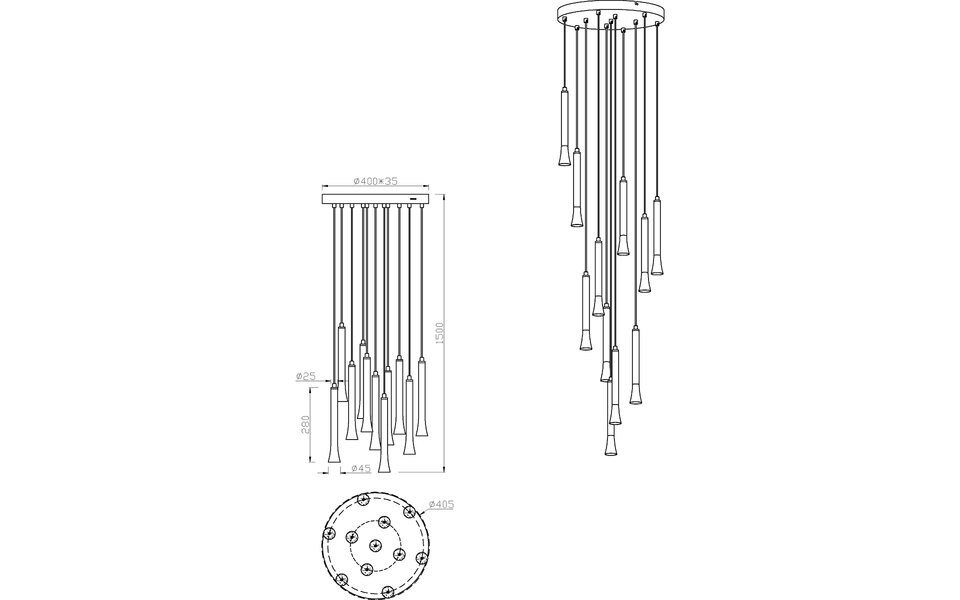 HLW LED Moderne Metalen Dimbare Zwarte LED Hanglamp Trion Ato - 11x 3W LED