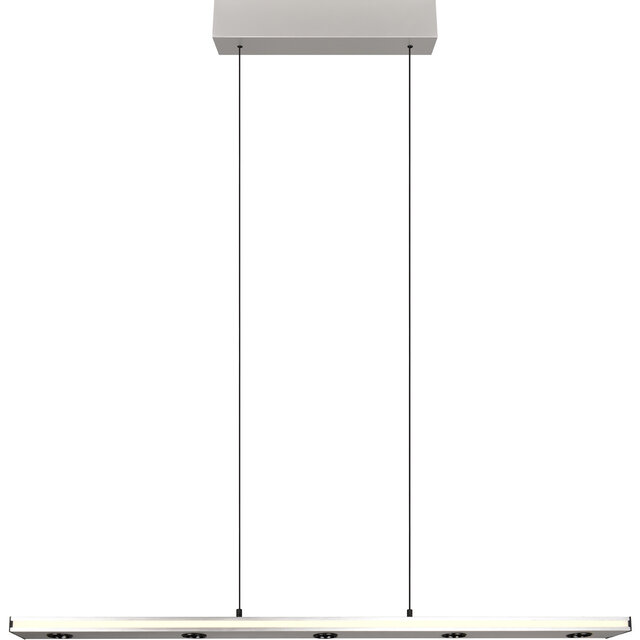 Moderne dimbare metalen LED hanglamp in nikkelkleur met 41,5W vermogen en strakke vorm Moderne dimbare metalen LED hanglamp in nikkelkleur met 41,5W vermogen en strakke vorm