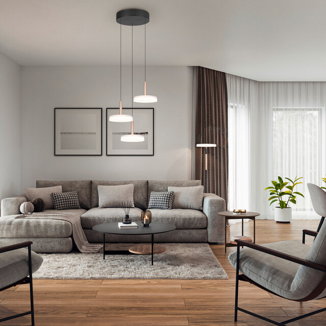 Moderne dimbare hanglamp in coffee kleur met metalen behuizing en warm wit licht 22,5W