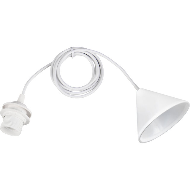 Witte stoffen hanglamp met compacte 28W LED en E27 fitting in modern design
