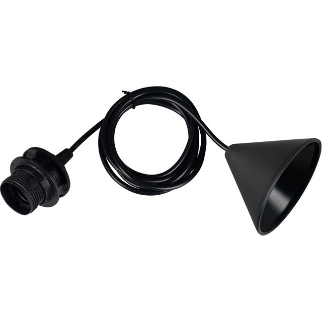 Zwarte stoffen LED hanglamp met modern design en 28W vermogen, geschikt voor E27 fitting Zwarte stoffen LED hanglamp met modern design en 28W vermogen, geschikt voor E27 fitting