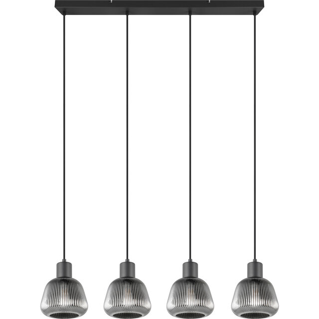 Mat zwarte metalen LED hanglamp met 4 lichtpunten en modern design, 25W vermogen Mat zwarte metalen LED hanglamp met 4 lichtpunten en modern design, 25W vermogen