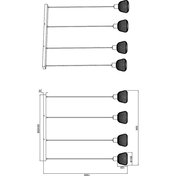 HLW LED LED Hanglamp Mat Zwart - Metalen 4-lichts E27 Verstelbaar HLW LED LED Hanglamp Mat Zwart - Metalen 4-lichts E27 Verstelbaar