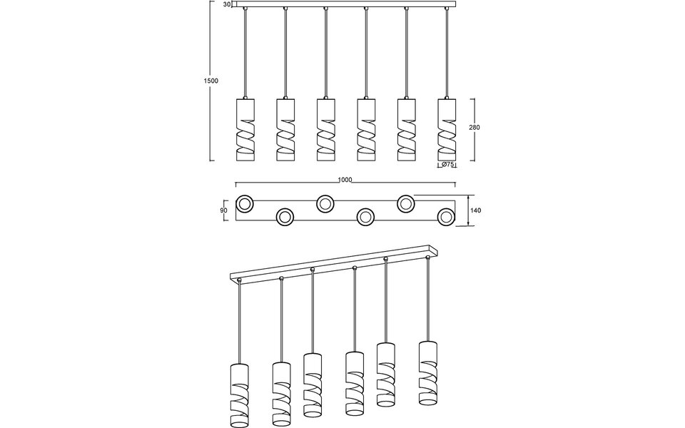 HLW LED Moderne Metalen LED Hanglamp Trion Meser - 6-lichts LED lamp met GU10 fitting HLW LED Moderne Metalen LED Hanglamp Trion Meser - 6-lichts LED lamp met GU10 fitting