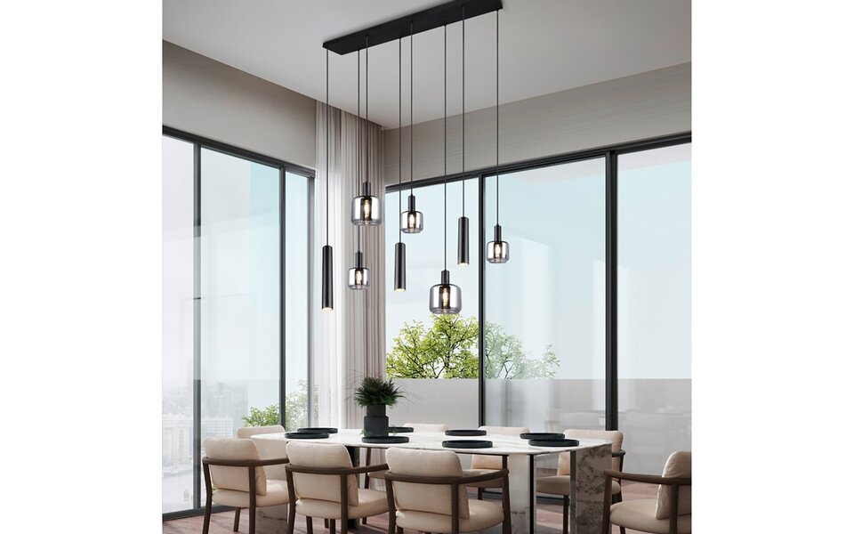 HLW LED Moderne zwarte LED hanglamp Trion Marat - 8-lichts metalen design HLW LED Moderne zwarte LED hanglamp Trion Marat - 8-lichts metalen design