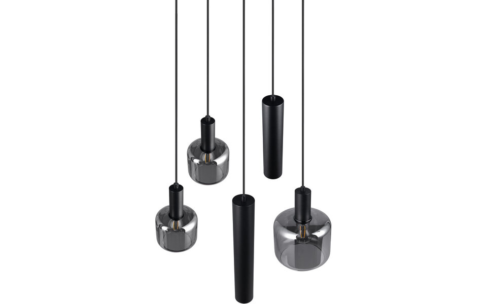 HLW LED Moderne Mat Zwarte Metalen LED Hanglamp Trion Marat - 5-lichts Rond IP20