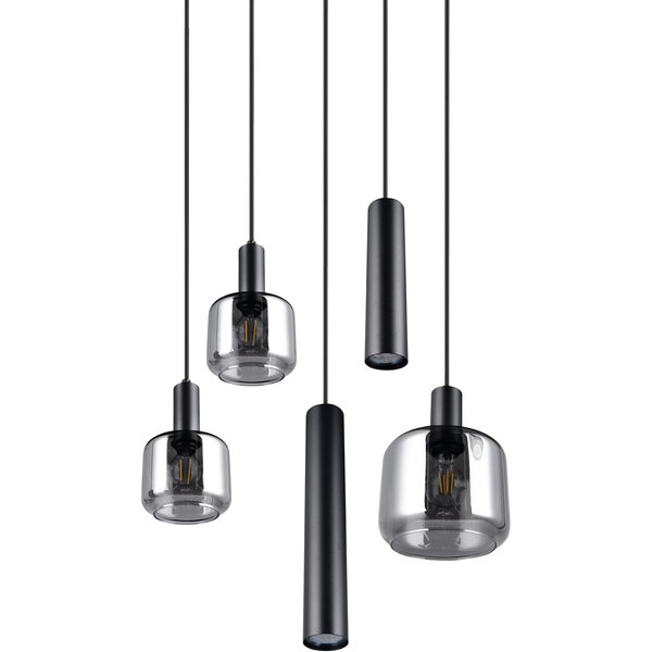 HLW LED Moderne Mat Zwarte Metalen LED Hanglamp Trion Marat - 5-lichts Rond IP20 HLW LED Moderne Mat Zwarte Metalen LED Hanglamp Trion Marat - 5-lichts Rond IP20