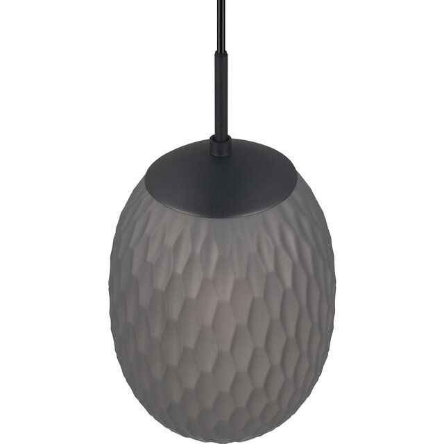 HLW LED Black LED Pendant Lamp - Metal LED Pendant Lamp with Smoke-Colored Glass and E27 Fitting