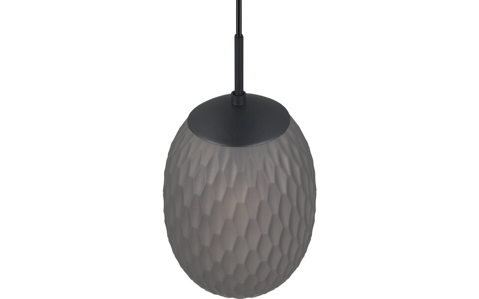 HLW LED Black LED Pendant Lamp - Metal LED Pendant Lamp with Smoke-Colored Glass and E27 Fitting