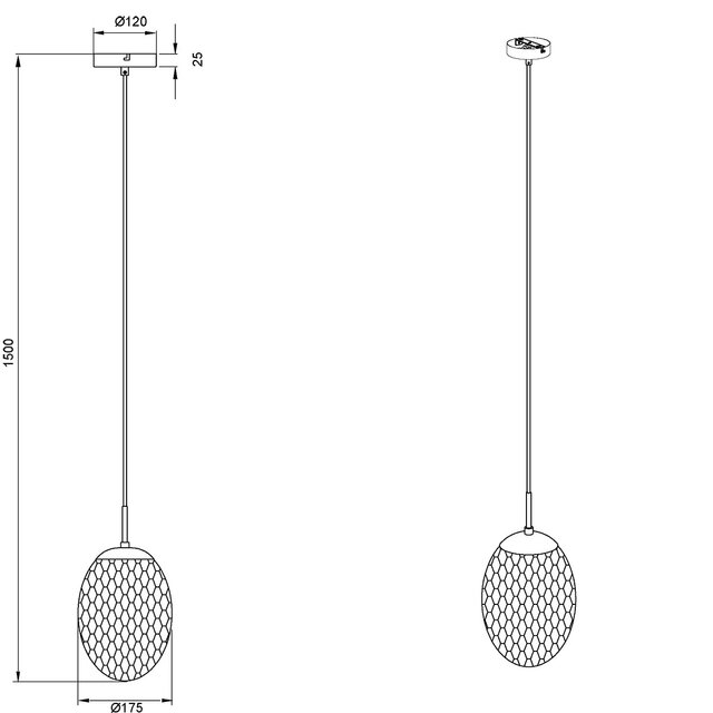 HLW LED Black LED Pendant Lamp - Metal LED Pendant Lamp with Smoke-Colored Glass and E27 Fitting