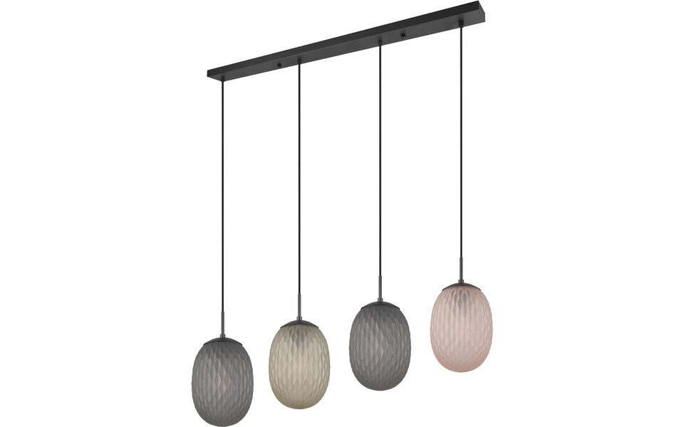 HLW LED Zwarte Metalen LED Hanglamp - 4-Lichts Rechthoekig Design met E27 Fitting