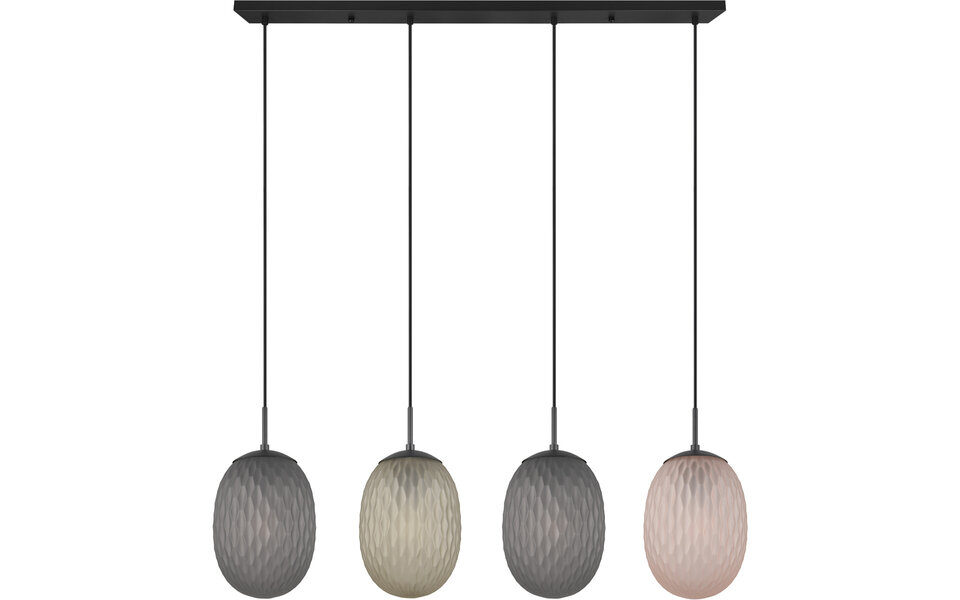 HLW LED Black Metal LED Pendant Lamp - 4-Light Rectangular Design with E27 Fitting