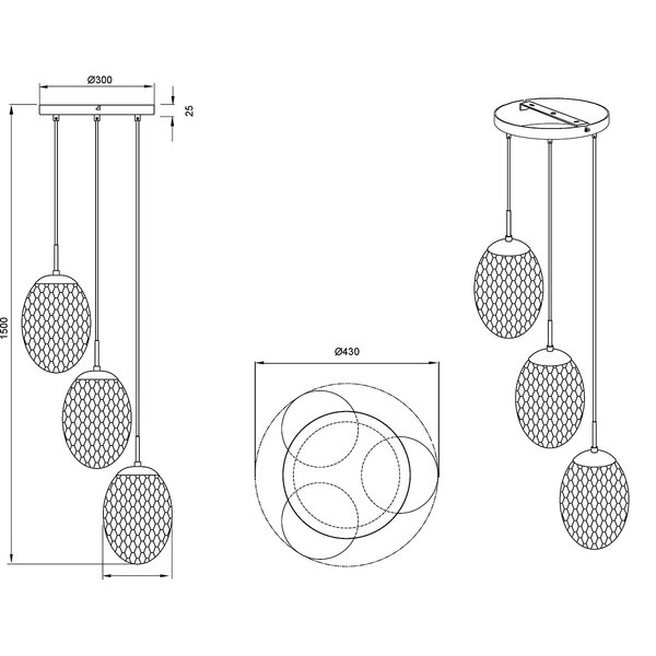 HLW LED Zwarte Metalen LED Hanglamp - 3-lichts E27 fitting, Mat Zwart, Trion Feget HLW LED Zwarte Metalen LED Hanglamp - 3-lichts E27 fitting, Mat Zwart, Trion Feget