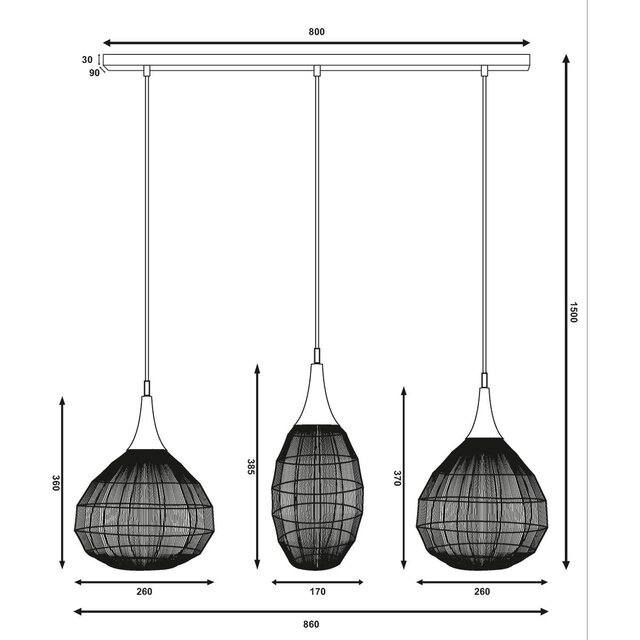 HLW LED Metalen LED Hanglamp Sorana in Oud Brons - 3-lichts LED Lamp met E27 Fitting