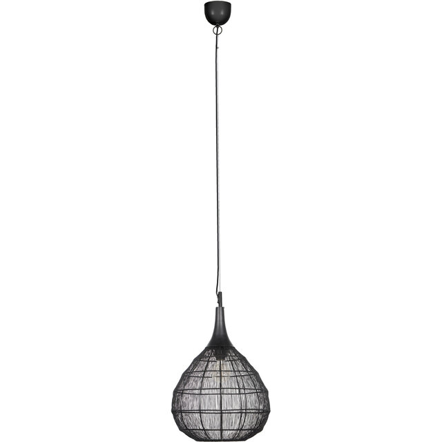 Zwarte metalen LED hanglamp met E27 fitting en modern design, 42 cm breed, 10W vermogen Zwarte metalen LED hanglamp met E27 fitting en modern design, 42 cm breed, 10W vermogen