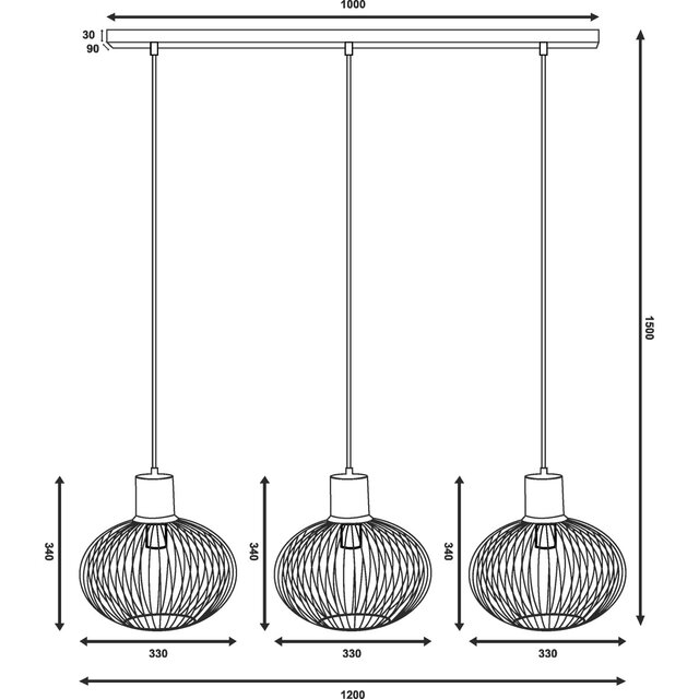 HLW LED Zwarte Metalen LED Hanglamp Trion Alia - 3-Lichts, E27 Fitting, Verstelbaar
