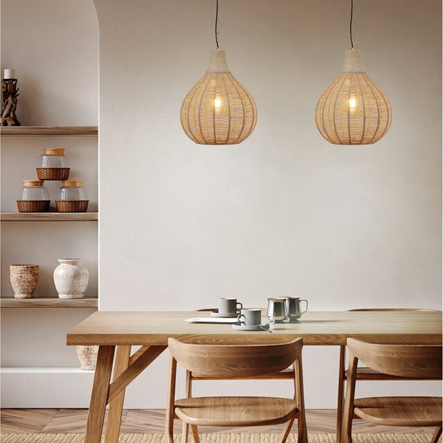 Ronde bruine LED hanglamp met jute lichtvenster en 10W vermogen in modern design