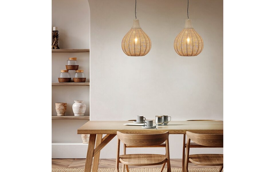 HLW LED LED Pendant Lamp Trion Jen - Stylish round pendant lamp with jute and E27 fitting