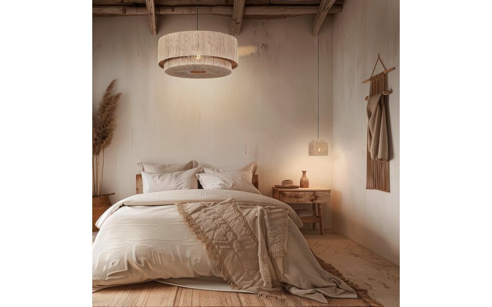 HLW LED LED Hanglamp Trion Alisa - Rond, 60 cm, Bruin Jute, E27 Fitting, Stijlvolle LED Lamp