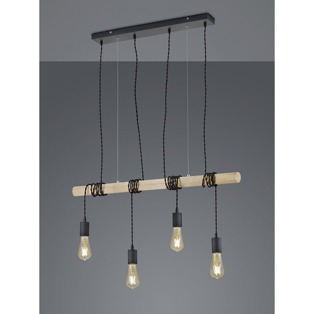Zwarte moderne LED hanglamp met 4 lichtpunten en aluminium frame, vermogen 42W